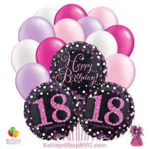 18th Pretty Pink Happy Birthday Mylar Latex Pearl Balloon Bouquet Inflated high-quality cheap balloons nyc delivery