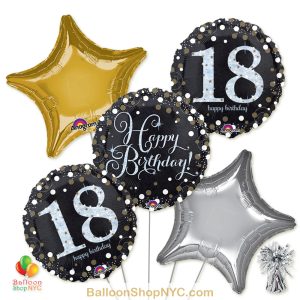18th Sparkling Happy Birthday Mylar Stars Balloon Bouquet high-quality cheap balloons nyc delivery
