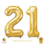 21st Birthday Jumbo Number Foil Balloons Set Gold 40 inch Inflated high-quality cheap balloons nyc delivery