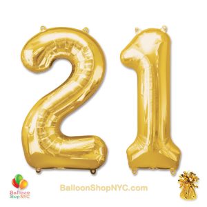 21st Birthday Jumbo Number Foil Balloons Set Gold 40 inch Inflated high-quality cheap balloons nyc delivery