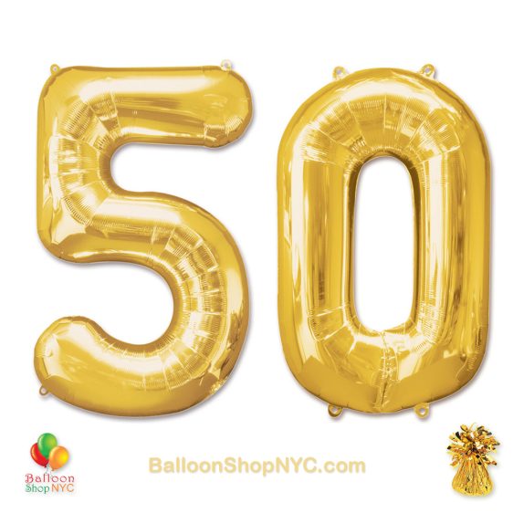 50 Birthday Jumbo Number Foil Balloons Set Gold 40 inch Inflated high-quality cheap balloons nyc delivery