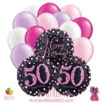 50th Pretty Pink Happy Birthday Mylar Latex Pearl Balloon Bouquet Inflated high-quality cheap balloons nyc delivery
