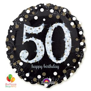 50th Sparkling Happy Birthday Mylar Balloon 18 Inch Helium Inflated delivery New York