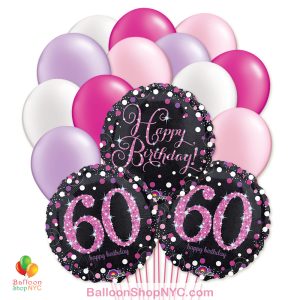 60th Pretty Pink Happy Birthday Mylar Latex Pearl Balloon Bouquet Inflated high-quality cheap balloons nyc delivery