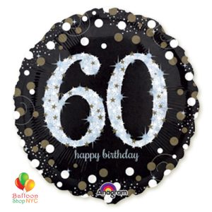 60th Sparkling Happy Birthday Mylar Balloon 18 Inch Helium Inflated high-quality cheap balloons nyc delivery