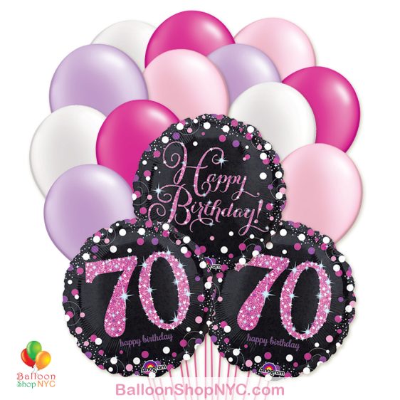 70th Pretty Pink Happy Birthday Mylar Latex Pearl Balloon Bouquet Inflated high-quality cheap balloons nyc delivery