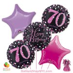 70th Pretty Pink Happy Birthday Mylar Stars Balloon Bouquet Inflated high-quality cheap balloons nyc delivery
