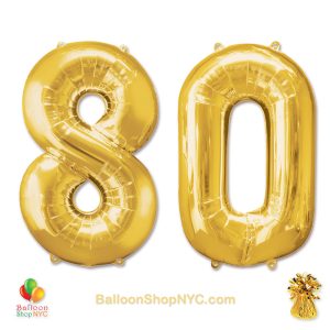 80th Birthday Jumbo Number Foil Balloons Set Gold 40 inch Inflated high-quality cheap balloons nyc deliveryBalloons Gold 40 inch Inflated