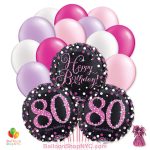 80th Pretty Pink Happy Birthday Mylar Latex Pearl Balloon Bouquet high-quality cheap balloons nyc delivery
