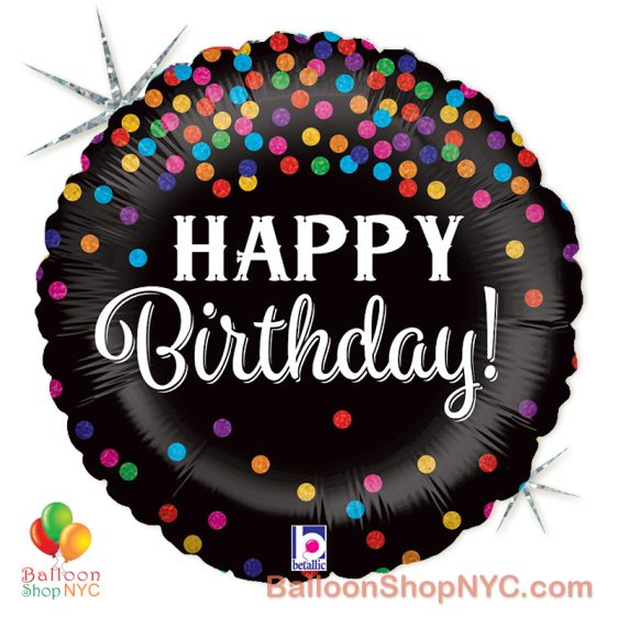 Happy Birthday Holographic Confetti Mylar Balloon 18 Inch Inflated high-quality cheap balloons nyc delivery