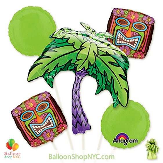 Kiwi Tiki Time Mylar Helium Inflated Balloon Bouquet high-quality cheap balloons nyc delivery
