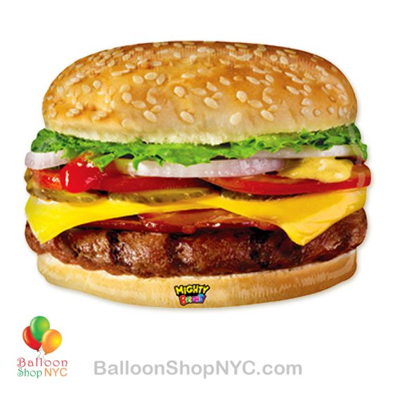 Mighty Bright Cheeseburger Jumbo Mylar Balloon 31 inch Inflated high-quality cheap balloons nyc delivery