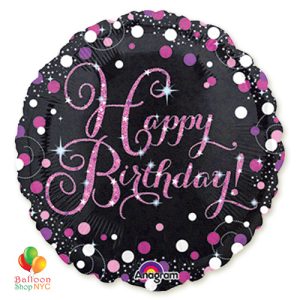 Happy Birthday Pink Celebration Holographic 18 Inch Mylar Balloon Inflated high-quality cheap balloons nyc delivery