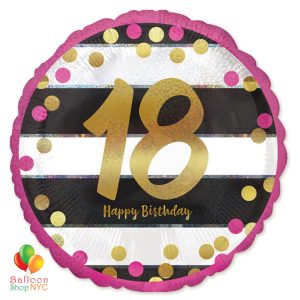 18th Milestone Happy Birthday Pink & Gold Mylar Balloon 18 Inch Inflated high-quality cheap balloons nyc delivery