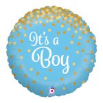 It's a Boy Gold Glitter Holographic Mylar Party Balloon 18 Inch Inflated