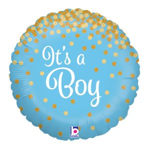 It's a Boy Gold Glitter Holographic Mylar Party Balloon 18 Inch Inflated