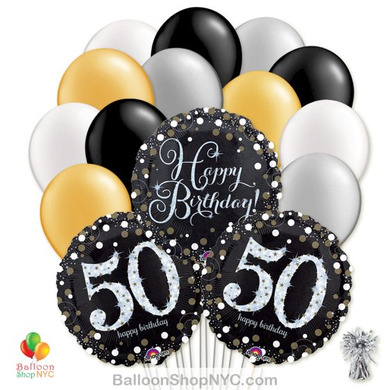 50th Sparkling Happy Birthday Mylar Latex Pearl Balloon Bouquet Helium Inflated high-quality cheap balloons nyc delivery