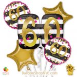 60th Milestone Happy Birthday Pink Gold Mylar Balloon Bouquet Helium Inflated high-quality cheap balloons nyc delivery