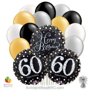 60th Sparkling Happy Birthday Mylar Latex Pearl Balloon Bouquet Helium Inflated high-quality cheap balloons nyc delivery