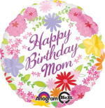 Pastel Flower Happy Birthday Mom Mylar Balloon 18 inch Inflated