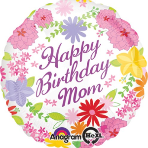 Pastel Flower Happy Birthday Mom Mylar Balloon 18 inch Inflated