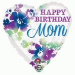 Happy Birthday Mom Watercolor Heart Mylar Balloon 18 inch Inflated