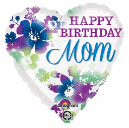 Happy Birthday Mom Watercolor Heart Mylar Balloon 18 inch Inflated
