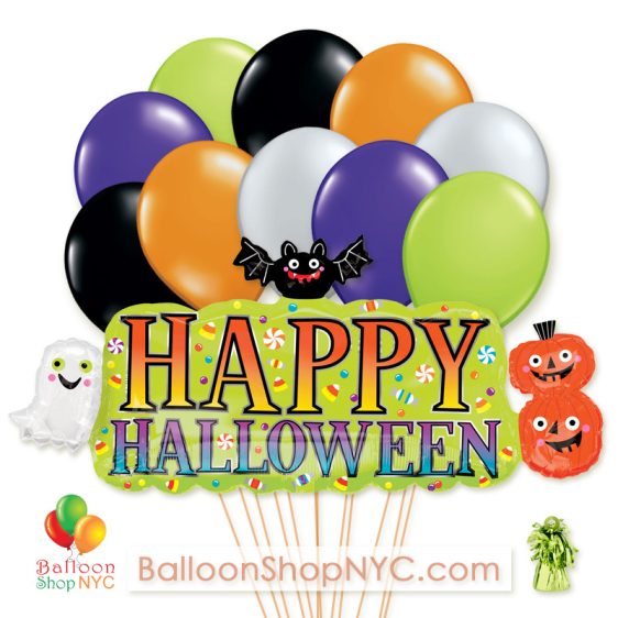 Happy Halloween Supershape Mylar Latex Party Balloon Bouquet Delivery from Balloon Shop NYC