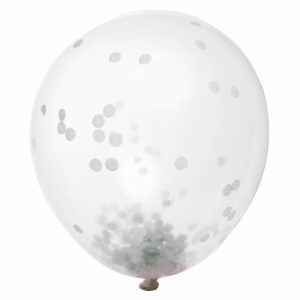 Clear with Silver Confetti Latex Balloon 12 inch Inflated