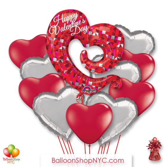 Happy Valentines Day Open Heart Balloon Bouquet with Weight delivery in New York from Balloon Shop NYC