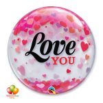Love You Hearts Valentines Bubble Balloon 22 Inch Inflated Delivery in New York from Balloon Shop NYC