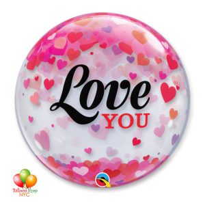 Love You Hearts Valentines Bubble Balloon 22 Inch Inflated Delivery in New York from Balloon Shop NYC