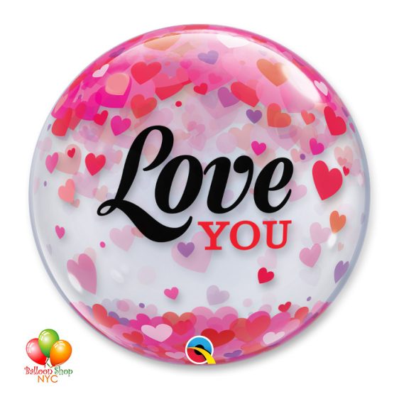 Love You Hearts Valentines Bubble Balloon 22 Inch Inflated Delivery in New York from Balloon Shop NYC