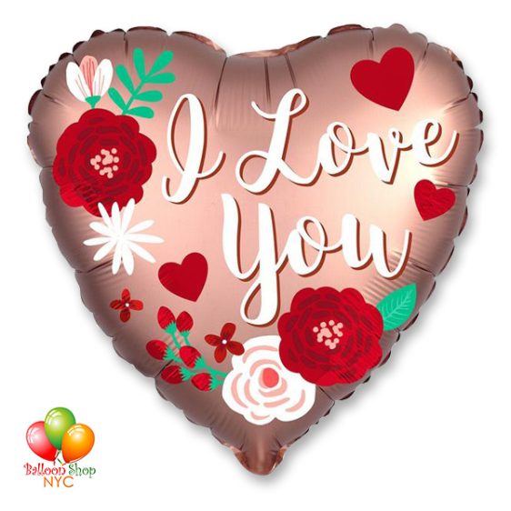 Satin Rose Copper Love Valentines Balloon 18 Inch Inflated Delivery in New York from Balloon Shop NYC