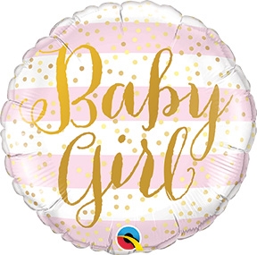 Baby Girl Pink Stripes Mylar Party Balloon 18 Inch Inflated