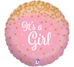 It's a Girl Gold Glitter Holographic Mylar Party Balloon 18 Inch Inflated