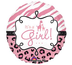 It's a Girl Safari Mylar Party Balloon 18 Inch Inflated