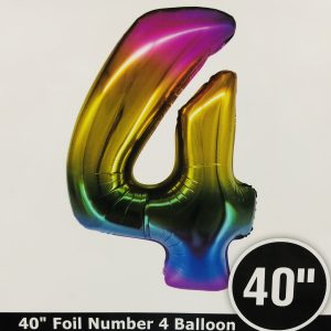 Number 4 Rainbow Foil Balloon 40 inch Inflated with Weight
