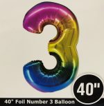 Number 3 Rainbow Foil Balloon 40 inch Inflated with Weight
