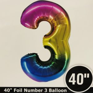 Number 3 Rainbow Foil Balloon 40 inch Inflated with Weight