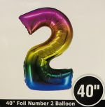 Number 2 Rainbow Foil Balloon 40 inch Inflated with Weight