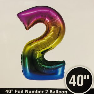 Number 2 Rainbow Foil Balloon 40 inch Inflated with Weight