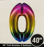 Number 0 Rainbow Foil Balloon 40 inch Inflated with Weight