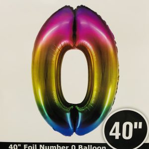 Number 0 Rainbow Foil Balloon 40 inch Inflated with Weight