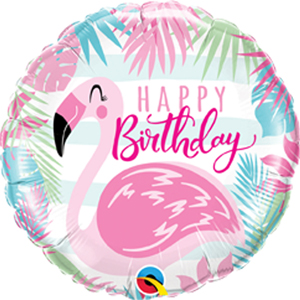 Birthday Flamingo Mylar Balloon 18 Inch Inflated