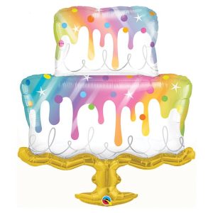 Jumbo Rainbow Drip Cake Mylar Balloon 39 Inch Inflated