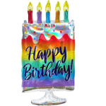 Holographic Happy Birthday Cake 30 inch Mylar Balloon Inflated