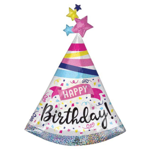 Happy Birthday Sparkle Banner Hat 36 inch Mylar Balloon inflated