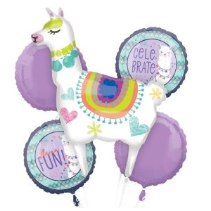 Llama Fun Mylar Balloon Bouquet Inflated (5 Balloons)