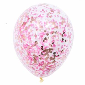 Rose Gold, Pink and White Confetti 12 inch Latex Balloon Inflated
